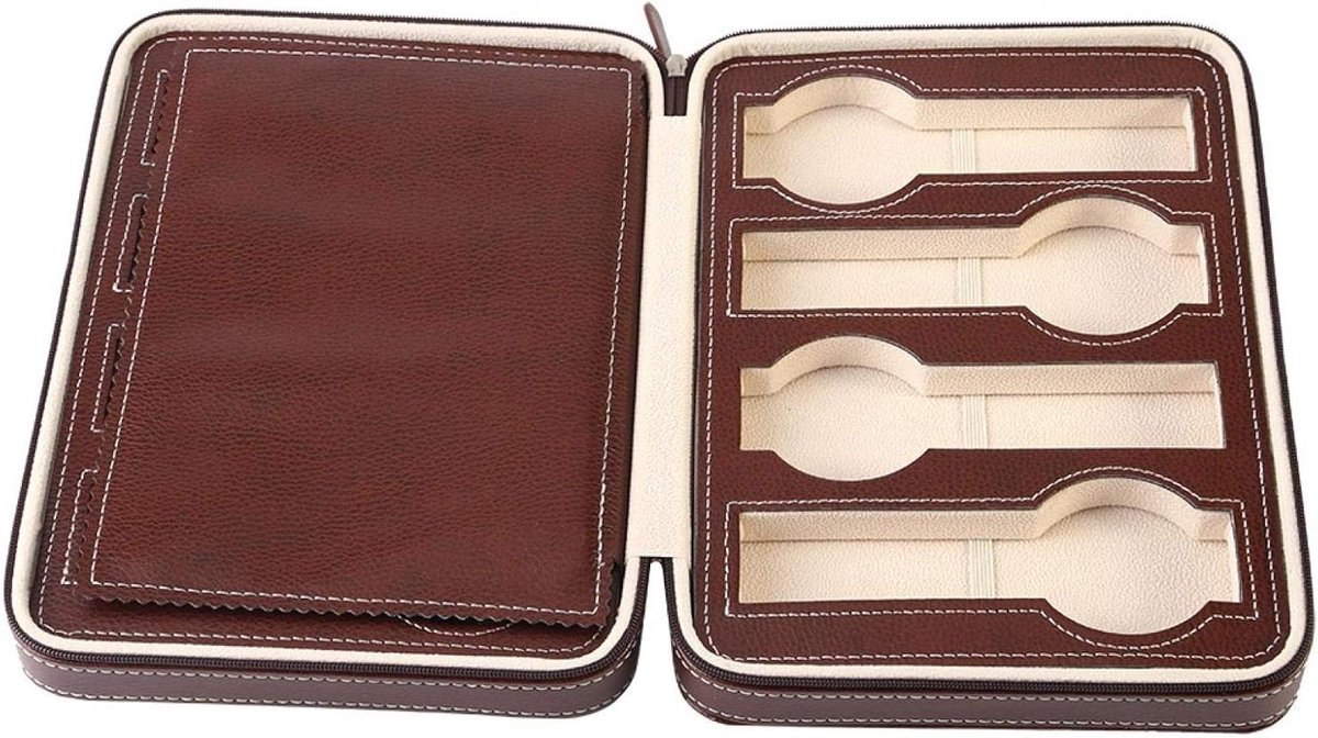 Horloge Opbergdoos Kunstleer Draagbare Ritssluiting Travel Collector Case Organizer - 8 Grids (Koffie)