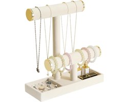 Sieradenhouder standaard 2 Tier Ketting Armband Organizer met Dienblad voor Verkoop Armbanden Scrunchie Haarbanden Horloges en Kettingen (Beige)