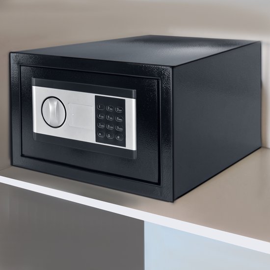 NAIZY Mini Kluis voor Thuis 22L Brandveilige Waterdichte Elektronische Kluis met Interieurverlichting & Batterijcompartiment & Veiligheidssleutel & Alarmfuncties Stalen Kluis Meubelkluis Minikluis, Zwart Zilver