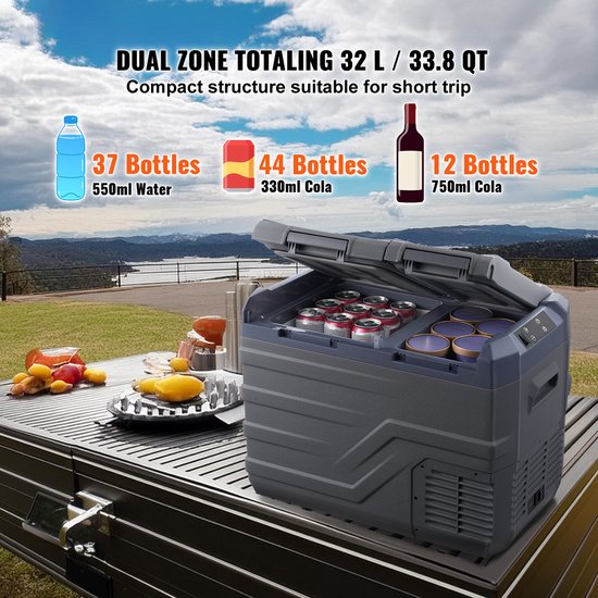 Autokoelkast – 12 Volt draagbare vriezer – 32 L dual-zone, instelbaar van -4℉ tot 68℉ – 12/24 V DC & 100-240 V AC compressor koelbox voor outdoor, kamperen en campers — afbeelding 4