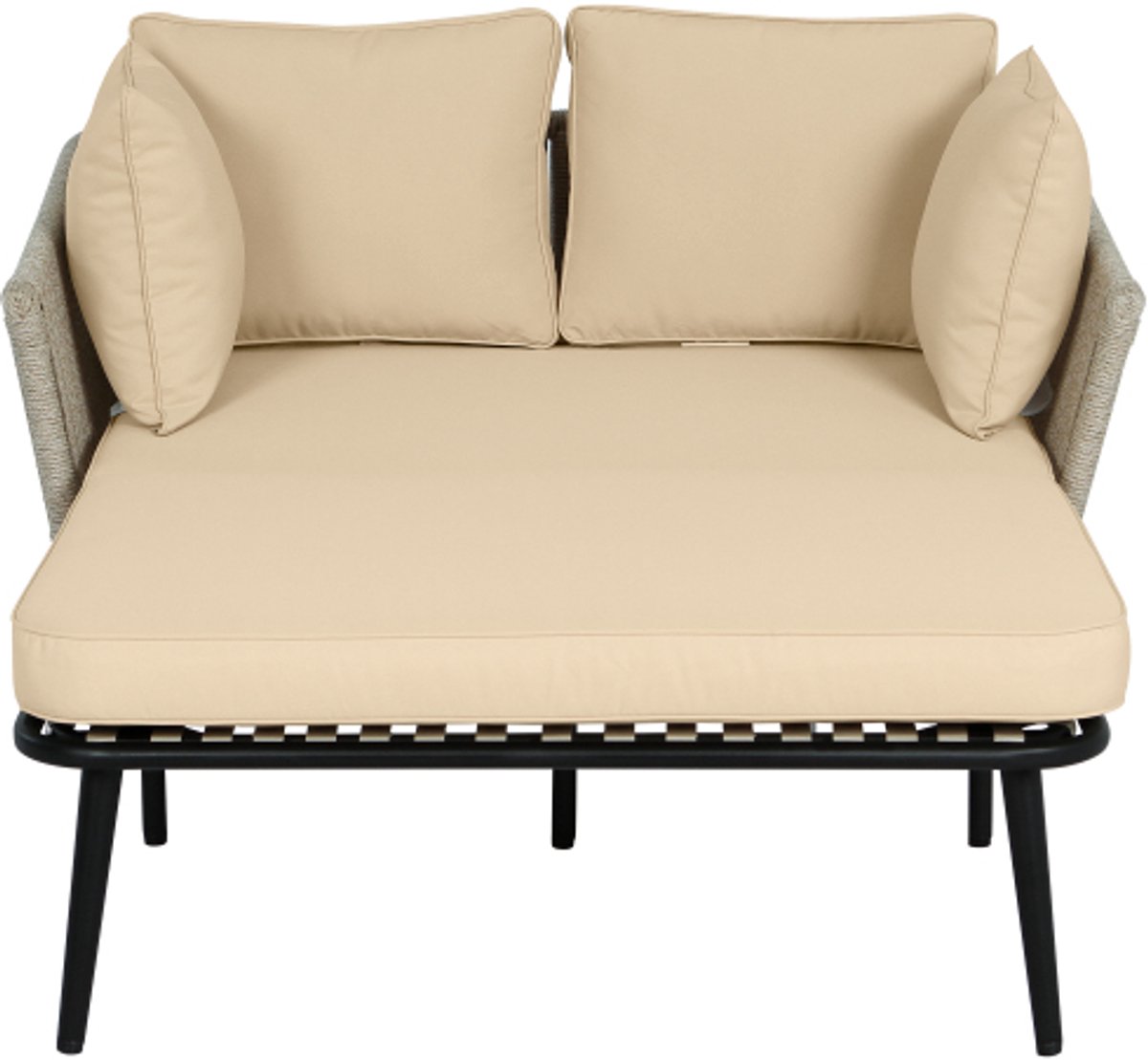 Tuinbank met 2 kussens en 2 bekledingen, ligstoel voor buiten, tuinlounge, balkonmeubelset, loungemeubel, terrasmeubel, kussens zijn afneembaar en wasbaar, khaki