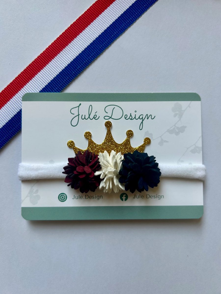 Julé Design koningsdag haarband kroon bloem rood / wit / blauw / goud