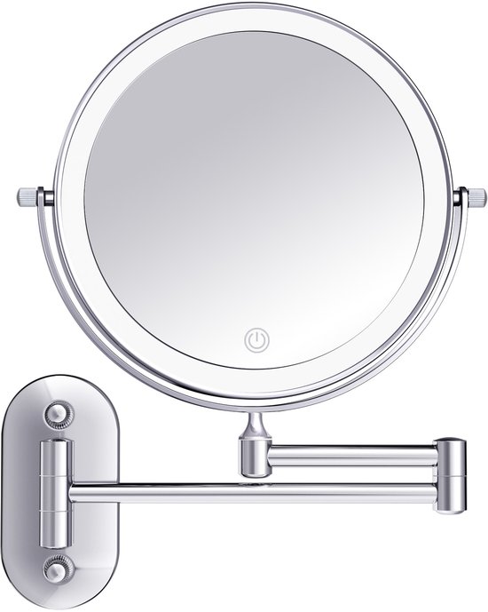 Lindo Make up spiegel met verlichting-Wandspiegel-Badkamer-Douche-Scheerspiegel-Chroom-LED Verlichting-10x Zoom