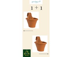 1+1 Kunststof Balkonbak - terra cotta - Bloembakken met haken UV-bestendig - Plantenbak winterhard - Gerecycleerde Bloempotten