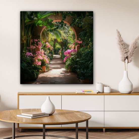 Tableau sur toile 90x90 cm - Décoration murale Vue - Tropical - Fleurs - Nature - Décoration murale salon - Décoration chambre - Accessoires chambre - Peintures sur toile