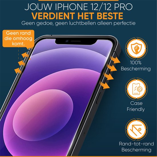 Jouw iPhone 12/12 Pro verdient het beste. Geen rand die omhoog komt. 100% bescherming, Case Friendly, Rand-tot-rand bescherming.