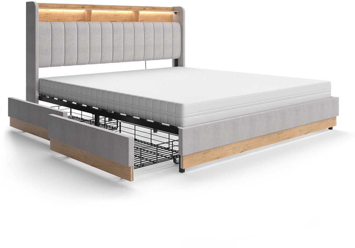 Vitalispa Nura Gestoffeerd bed – 180x200 cm met matras Grijs