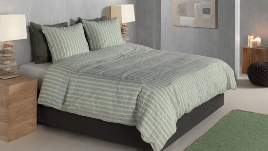 Zohome Dekbedovertrek Righe di Percalle - Deken - Dekbed - Groen - 100% Katoen-Perkal - Strepen - 140x220 + 1 sloop 60/70 cm van Merkloos — afbeelding 2
