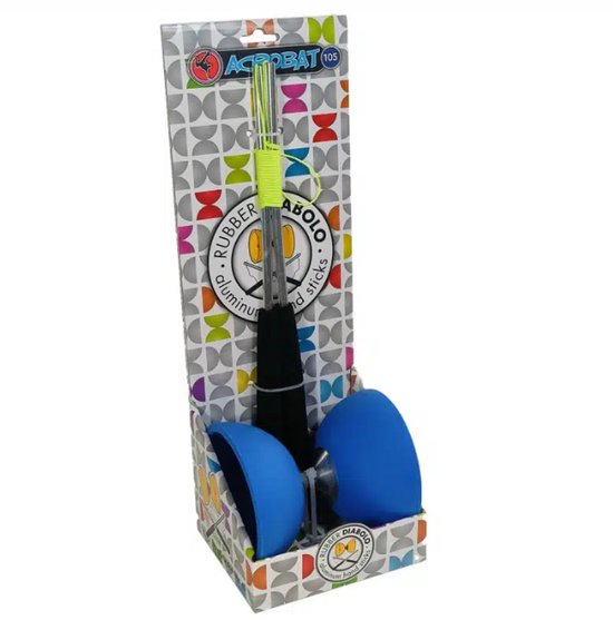 Diabolo blauw met aluminium stokken - 105 mm doorsnede