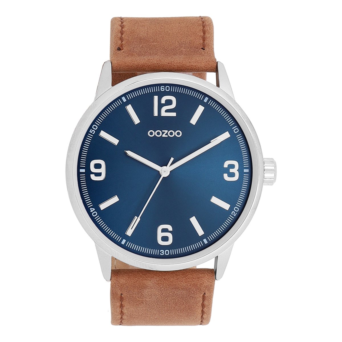OOZOO Timepieces - Zilverkleurige horloge met leren band leren band - C11501