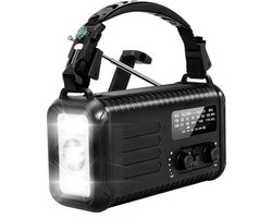 NovaWare NoodRadio Solar Opwindbaar - FM/AM - Powerbank Zonneenergie met 20.000mAh - Noodpakket - Draagbare Radio op batterijen – Zwart