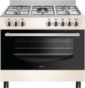 Wiggo WO-E905R(CX) - Gasfornuis - 5 Kookzones - 7 Ovenstanden - Wokbrander - Timer - 5 Jaar Garantie - Créme Rvs