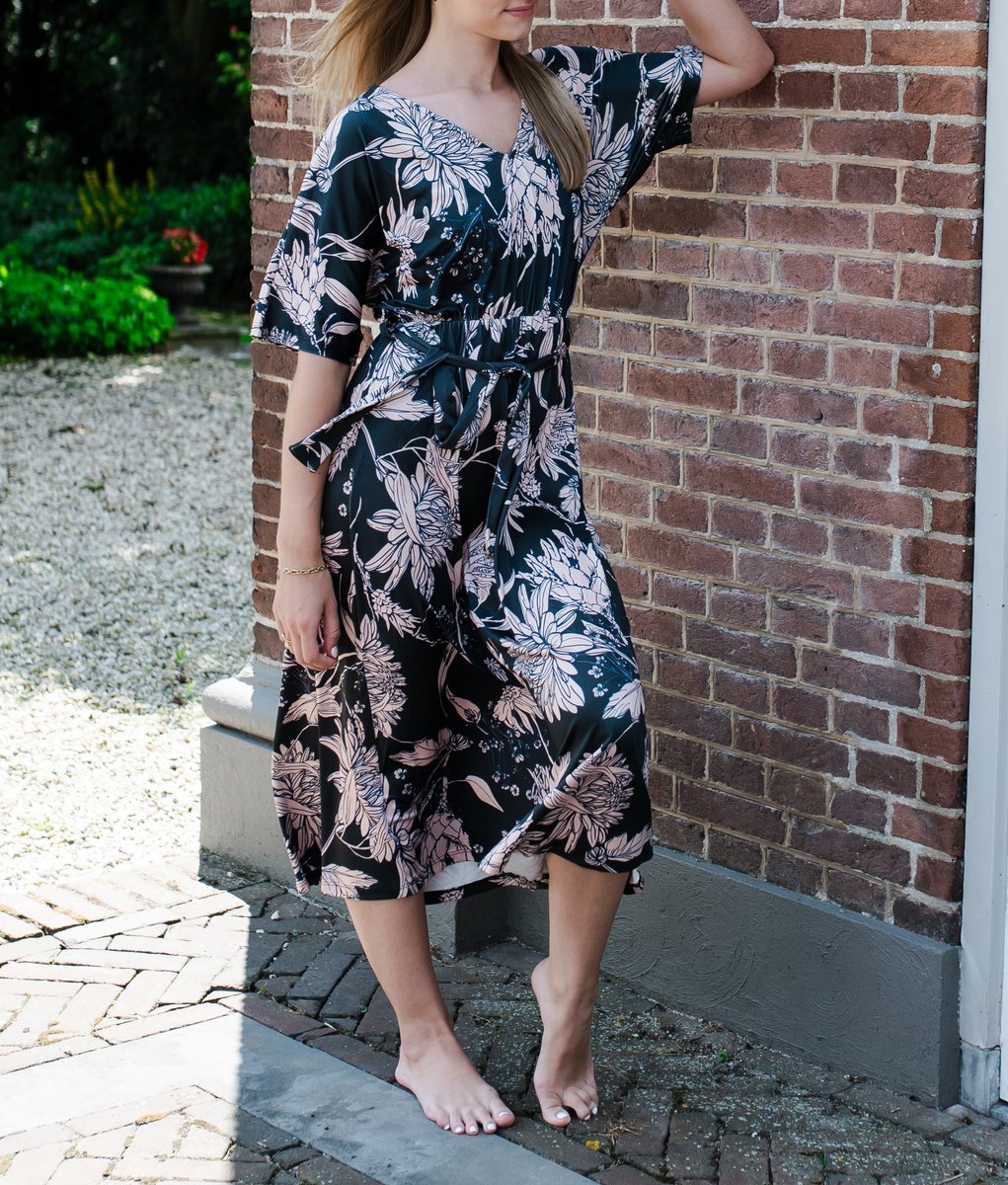 Lange jurk met bloemen - Marseille - maat S/M - strandjurk - zomerjurk -