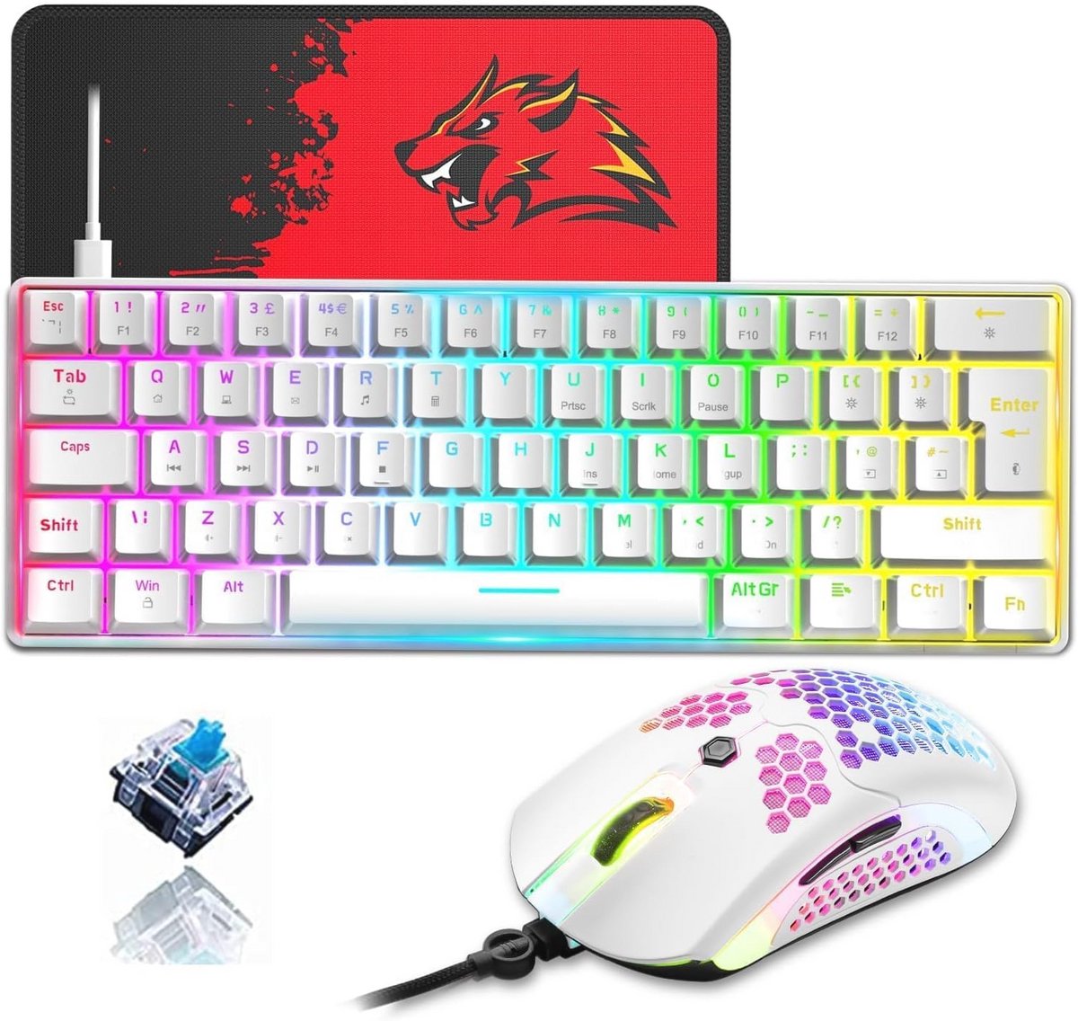 Compact Mechanisch Gaming Toetsenbord en RGB Programmeermuis Set - 12000 DPI QWERTY UK Layout