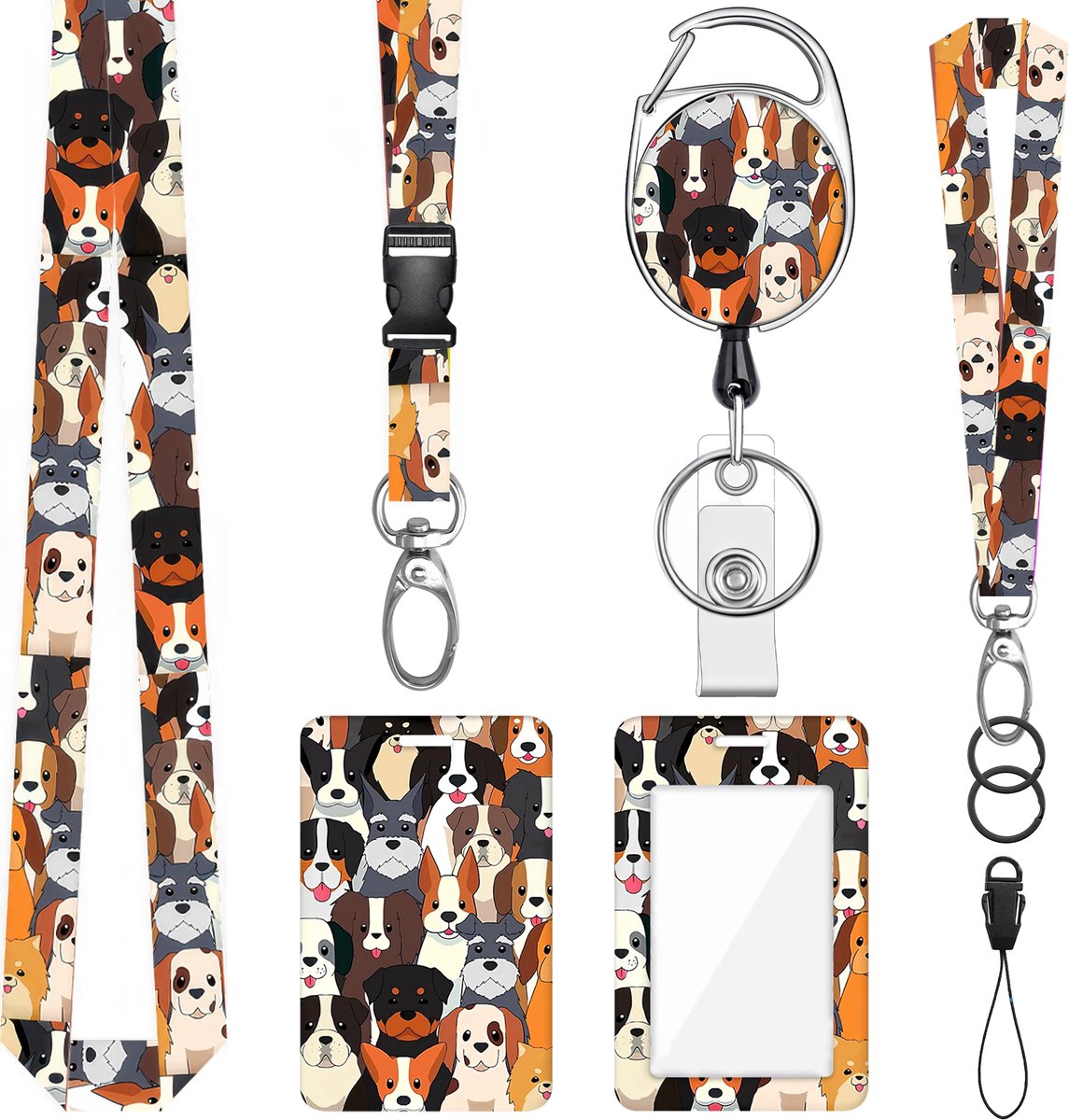Nek en Pols Keycords met Uittrekbare Sleutelhanger & Badgehouder - Afneembare Lanyard - Trekkoord Badge Pashouder - Clip Keykoord - Intrekbare Houder voor Kaart/Sleutels - Universeel Telefoon, GSM Koord - Sleutelkoord/Nekkoord - Telefoonkoord Ketting