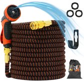 FlinQ Flexibele Tuinslang tot 30 meter - Uitrekbare Waterslang met Sproeikop en Slanghouder - Flexibel dus geen Knopen - Inclusief Opbergtas - Zwart / Oranje