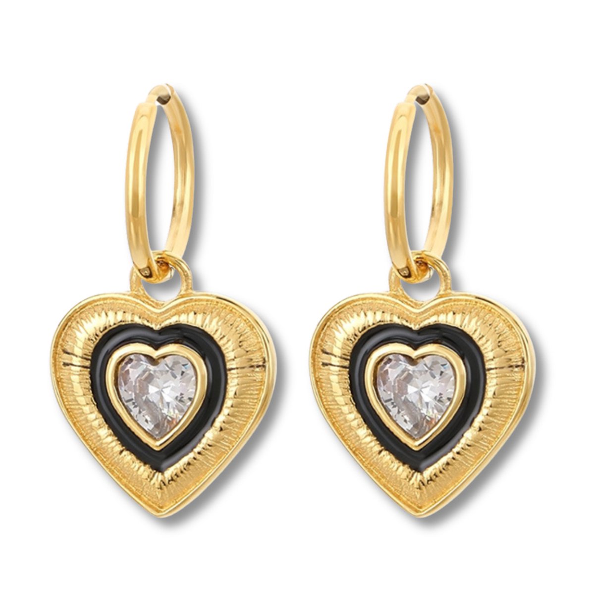 Marama - Oorbellen Four Hearts - Stainless Steel met Gouden Plating - Nikkelvrij - Oorhangers dames - Cadeau Dames