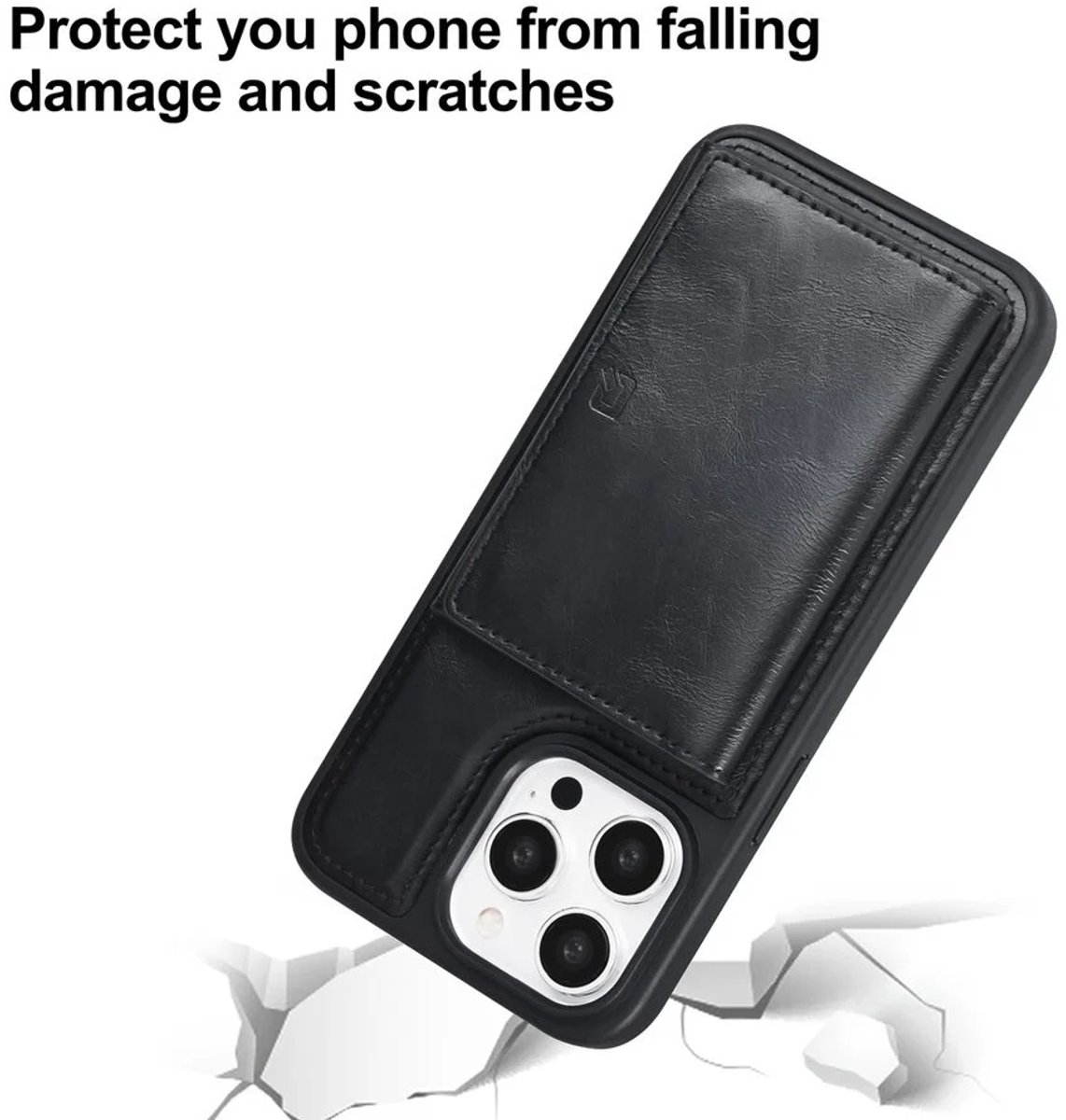 TUNIQ iPhone 15 Pro Backcover hoesje met afneembare Pasjeshouder - Zwart