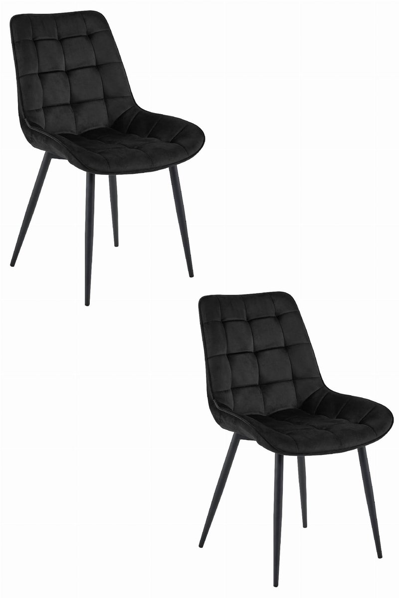 LEOBERT Set van 2 Eetkamerstoelen BERA – Zwart Velvet / Fluweel – Gestoffeerde Zitting – Zwarte Metalen Poten – Modern Scandinavisch Design – Voor Eetkamer, Keuken en Woonkamer