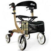 Rollator Nitro Medium - Champagne - 1.60m tot 1.80m - Opvouwbaar - Lichtgewicht - Weggewerkte remkabels - Belastbaar tot 130 kg - Grote voorwielen - Eenvoudig in hoogte verstelbaar - Inclusief rugsteun en stokhouder
