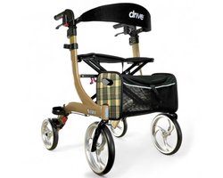 Rollator Nitro Medium - Champagne - 1.60m tot 1.80m - Opvouwbaar - Lichtgewicht - Weggewerkte remkabels - Belastbaar tot 130 kg - Grote voorwielen - Eenvoudig in hoogte verstelbaar - Inclusief rugsteun en stokhouder