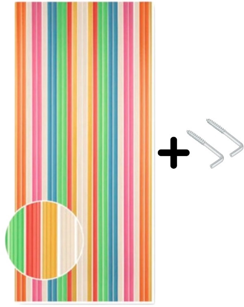 Vliegengordijn Linten 90x200 cm – Multicolor Wit – Deurgordijn voor Insecten – Vliegenhor Hordeur Versiering – Lintengordijn met 34 Stroken & Bevestigingsmateriaal – Voor Binnendeur, Balkondeur & Tuindeur