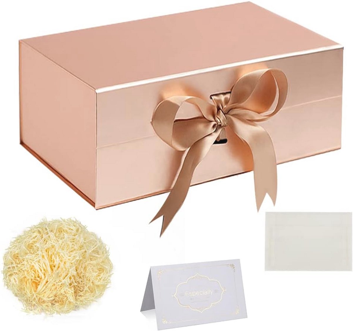 Diepe Geschenkdoos Set met Lint - Roségouden Cadeauverpakking met Magnetische Deksels voor Kerst en Verjaardag