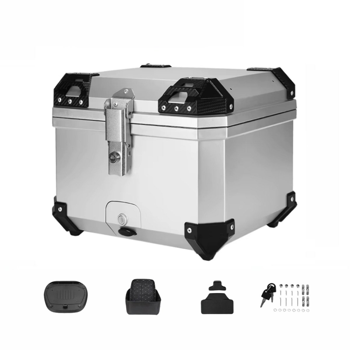 45L Aluminium Motorfiets Kofferbak – Motor Bagagebak - Motor Topkoffer - Waterdichte Bagagekoffer met Snelsluiting en Schokabsorptie – Silver