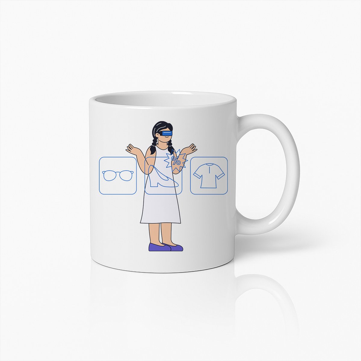 Innovatieve Virtual Reality Vrouw Mok – Moderne Tech en Mode Illustratie – 330ml Duurzame Keramische Koffiemok