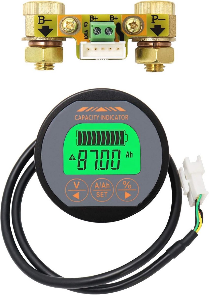 Batterij Monitor Tester voor Auto, Motorboot en Zonne-energie - LCD Scherm, 8-120V, 0-100A