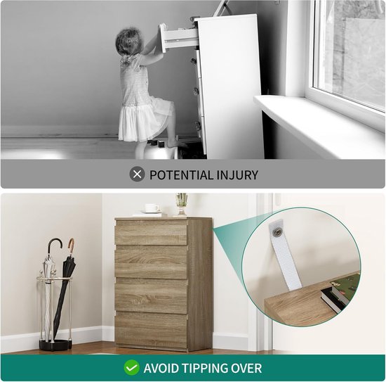 COSTWAY Commode met 3 laden, stoffen commode met houten plaat, plank