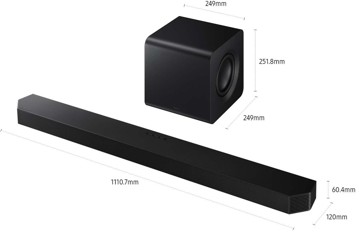 Afbeelding 2 van Samsung HW-Q800F/ZF, 5.1.2 kanalen, 400 W, DTS 5.1, DTS Express, DTS-HD Master Audio, DTS:X, Dolby Atmos, Dolby Digital Plus, Dolby TrueHD, 39 W, Actieve subwoofer, Draadloos