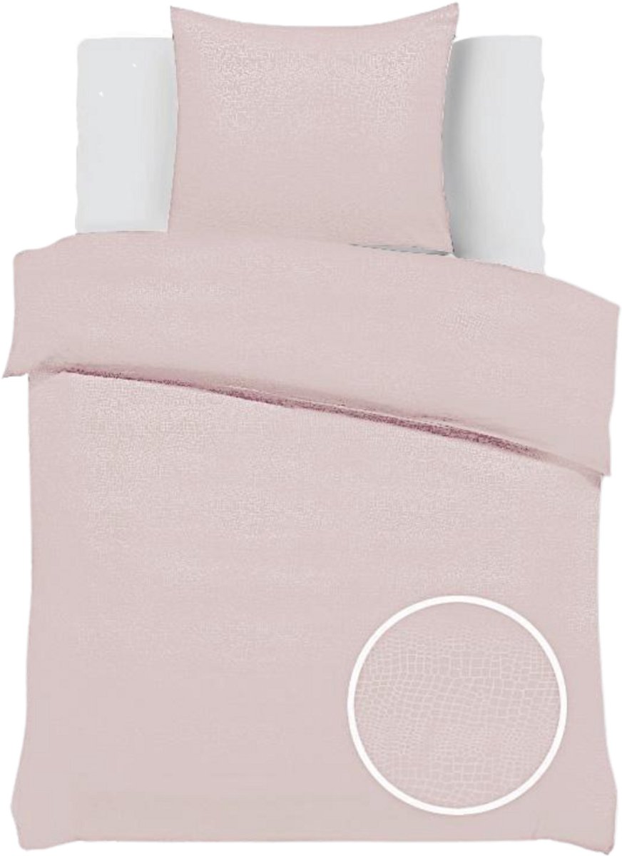 SweetSleeping Dekbedovertrek Croco - Modern - 140 x 220cm + 1 kussensloop 60x70cm - Roze - 100% Zijdezacht Micropercal - Strijkvrij - Krimpvrij