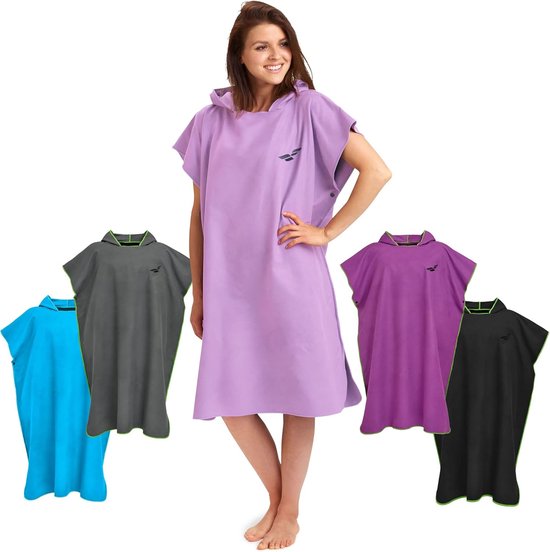 Omkleed handdoek, surf poncho voor dames en heren, omkleed handdoek op het strand, handdoek poncho uit lichte microvezel, sneldrogende en compacte omkleedponcho tegelijkertijd (Maat L-Pink