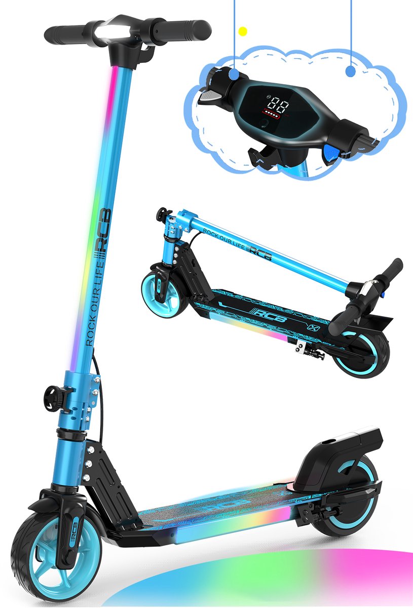 RCB Elektrische Step Kinderen - 6.5 inch - Verlichting - 130W - 5/10/15 km/u - Blauw