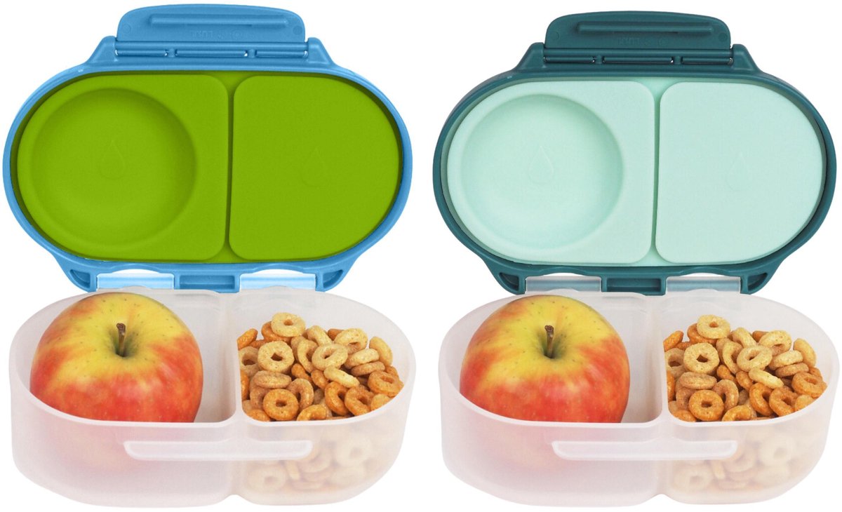 b.box Snackbox (2-pack) voor kinderen en peuters: 2 Vakjes Snackbakjes, Mini Bento Lunchbox. Lekvrij, BPA-vrij, vaatwasserbestendig. Leeftijd 4+ maanden (ocean breeze + Emerald forest) - Waardepakket Combo