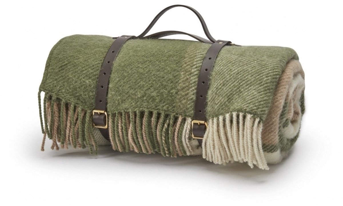 Picknickkleed Polo Geblokt Groen - Wol - Leren Draagset - Waterdicht - 145x183cm - Tweedmill