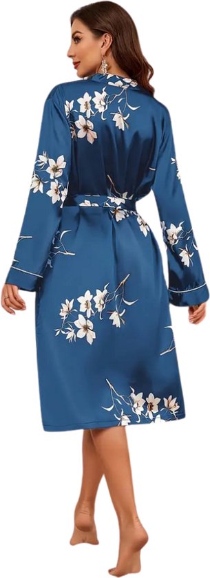Badjas en satin Livano Femme - Kimono - Robe de chambre - Satin - Robe de chambre - Pyjama - Blauw - Taille XL