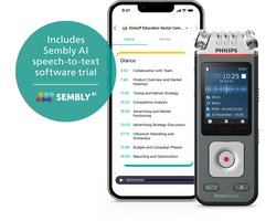 Philips DVT6115 Audio recorder - 3Mic Stereo 24-bits/96 kHz - Sembly AI spraakherkenning - Smartphone-app - USB-C - Antraciet