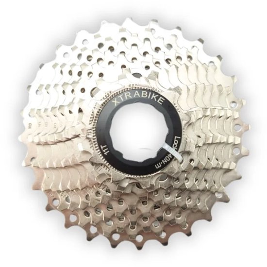 Xtrabike cassette met 10 tandwielen, zilverkleurig.