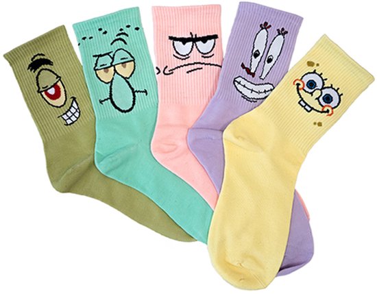ATTREZZO® 5 paires de chaussettes Spongebob - taille 35-40