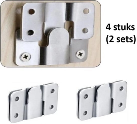 Foto: Tlvx 2 sets sterke meubel klem connectors zilver 54mm x 30mm ophangsysteem kast keukenkastjes fotolijsten bankstel samenvoegen beugel interlock muurhaken rvs bevestiging gesp ophangbeugels demontabel 4 stuks 