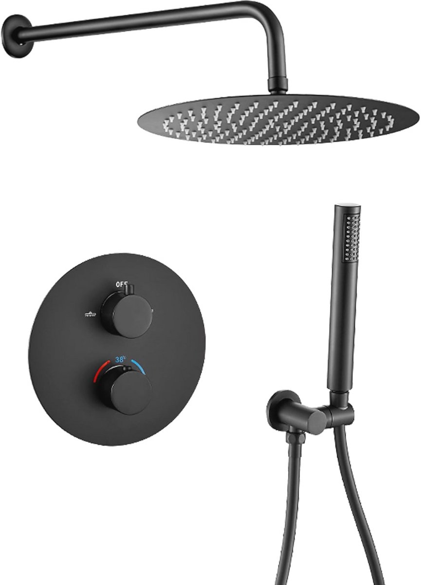 Thermostatische Inbouwdouche Rond 25 cm - Zwart