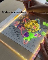 Planche à dessin en acrylique effaçable à sec avec lampe LED - Tableau mémo - Tableau de notes - Tableau d'écriture - Lampe de nuit - Taille 20 x 30 cm (A4) avec 7 marqueurs