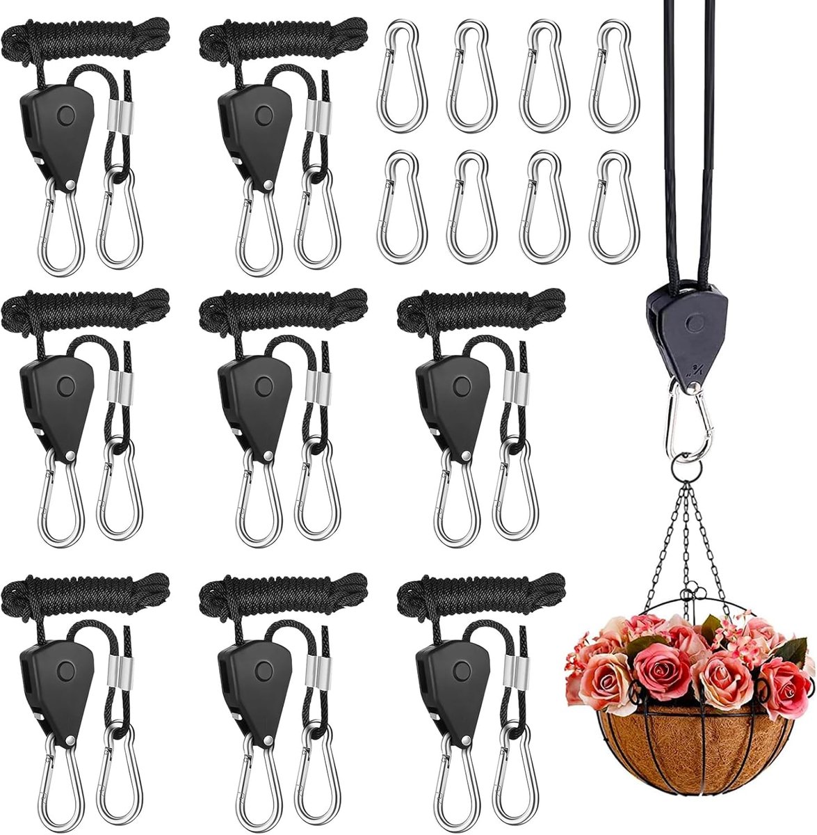 Ibenzoa® Robuuste Hangers met Verstelbare Ratelkettingen - Set van 8, Tot 2 Meter Lengte, 1/8 Inch