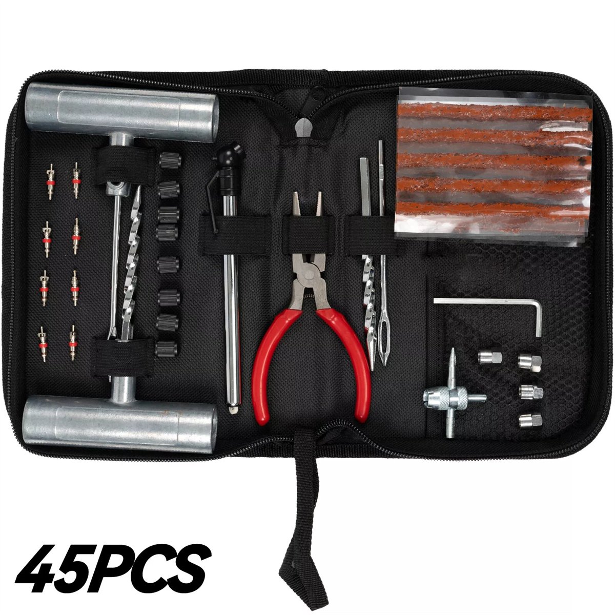 Bandenreparatieset - Tubeless banden plugset - Voor auto SUV motorfiets - Handige noodreparatiekit - Voor chauffeurs - Zwart/rood - 45-delig - 1 set