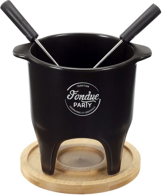 Cook Concept Chocolade of kaas fondue - met 2 vorken - zwart - porselein - voor 2 personen - 12 x 11 cm schaal