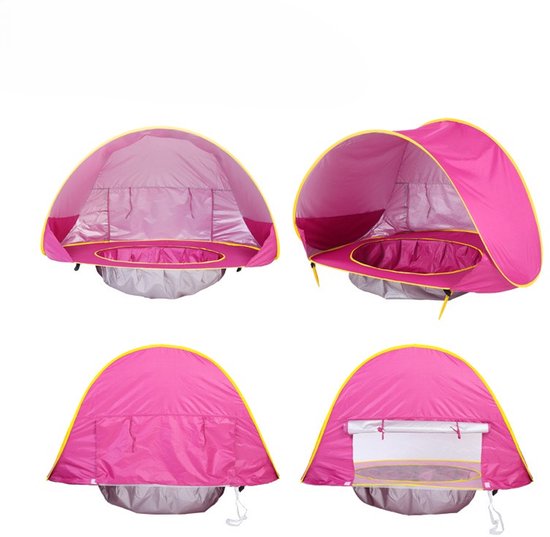 Anti-UV babytent met zwembad, opvouwbare strandtent, draagbare anti-UV kindertent, babystrandtent ter bescherming tegen de zon voor kinderen buiten (120x80x70cm) - Roze - 120cm van Merkloos — afbeelding 3