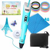 Ferkos - 3D Pen Starterspakket XXL - 50m Filament Vullingen - 10 Kleuren - Opbergcase - Tekenmat - Tekenboek - Vingerbeschermers - Knutselen Jongens & Meisjes - 3D Pennen - Blauw