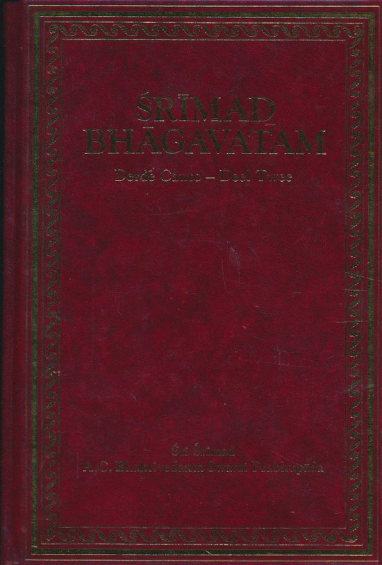 Donkerrode kaft van het boek 'Śrīmad Bhāgavatam Derde Canto - Deel Twee', met gouden opdruk.